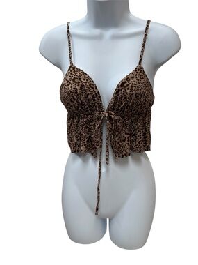 La Hearts Brown Leopard Print Tie-Front Crop Top Women’s Size M
